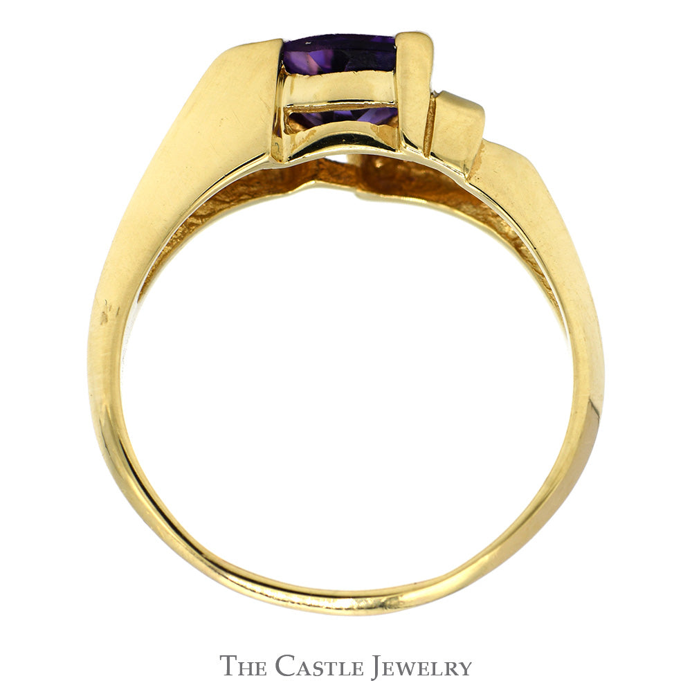 Trillion Cut Amethyst Ring with Illusion Set Diamond Accents in 10k Yellow Gold