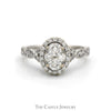 1cttw Oval Shaped Diamond Cluster Engagement Ring with Diamond Halo and Accented Twisted Sides in 14k White Gold - Thumbnail 1