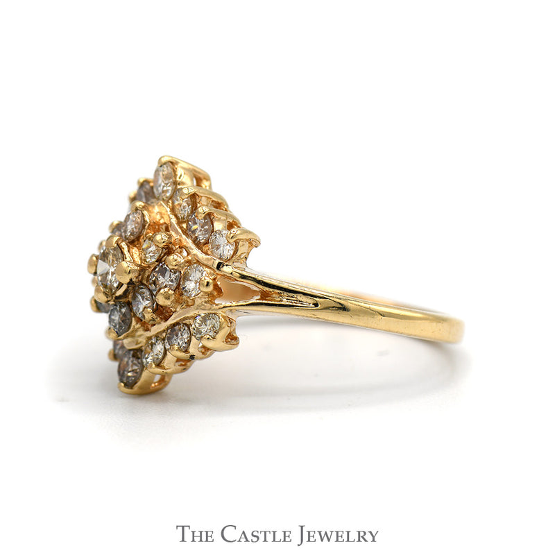 3/4cttw Side Set Marquise Shaped Diamond Cluster Ring in 14k Yellow Gold