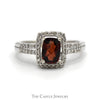 Elongated Cushion Cut Garnet Ring with Diamond Halo and Diamond Accented Sides in 14k White Gold - Thumbnail 1
