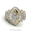 Marquise Shaped 1.33cttw Round & Baguette Diamond Cluster Ring in 10k Yellow Gold - Thumbnail 1