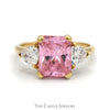 Emerald Cut Pink Ice Ring with Trillion Cut Cubic Zirconia Accents in 10k Yellow Gold - Thumbnail 1