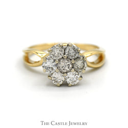 Round 7 Diamond Cluster Ring with Open Sides in 14k Yellow Gold