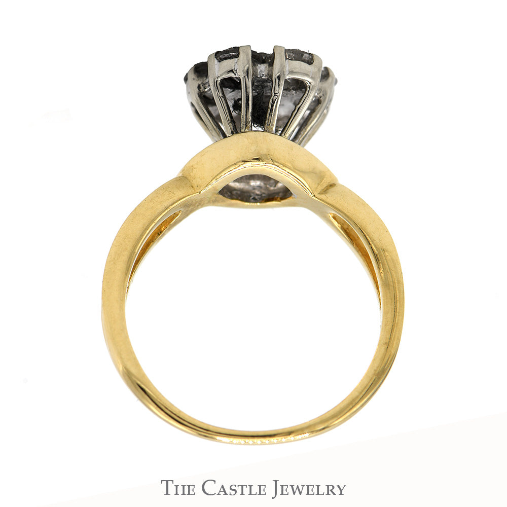 Round 7 Diamond Cluster Ring with Open Sides in 14k Yellow Gold