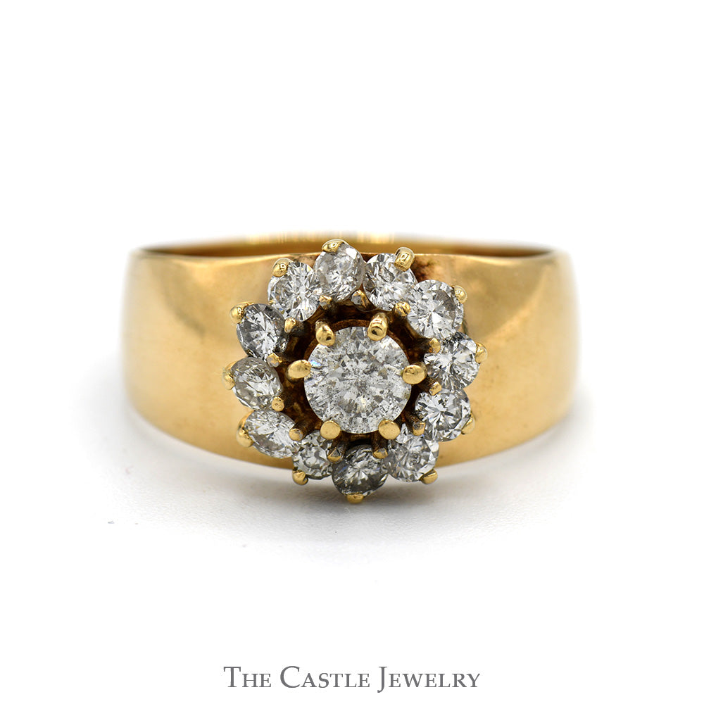 1cttw Round Flower Diamond Cluster Ring in 14k Yellow Gold