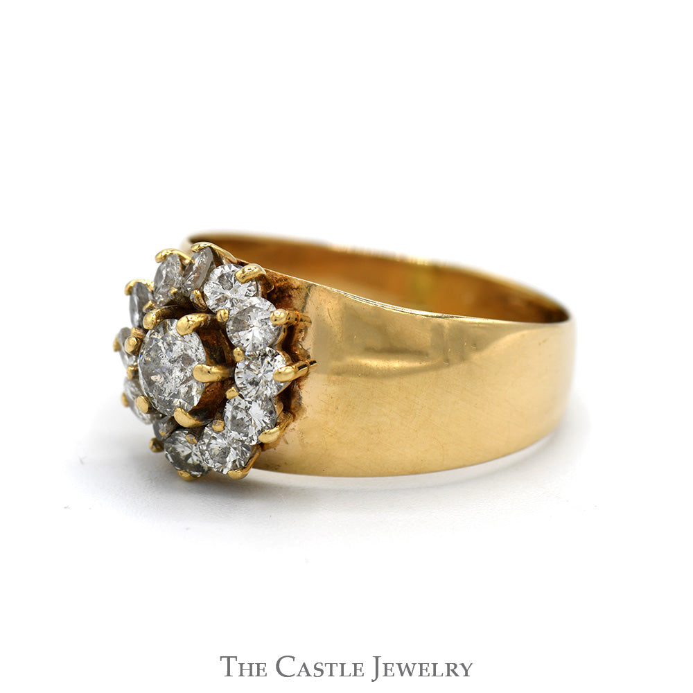 1cttw Round Flower Diamond Cluster Ring in 14k Yellow Gold