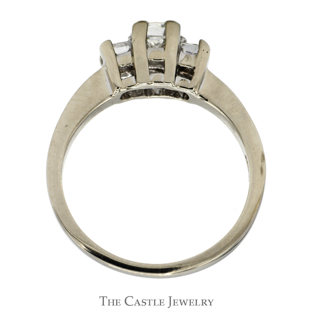 Three Stone Princess Cut Diamond Engagement Ring in 14k White Gold