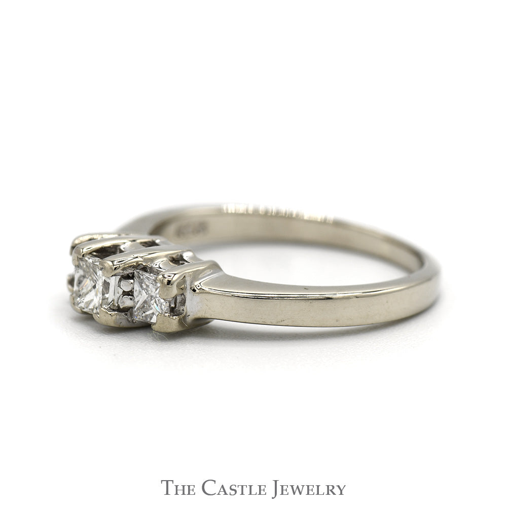 Three Stone Princess Cut Diamond Engagement Ring in 14k White Gold