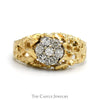 Round 7 Diamond Cluster Ring with Open Nugget Designed Sides in 14k Yellow Gold - Thumbnail 1