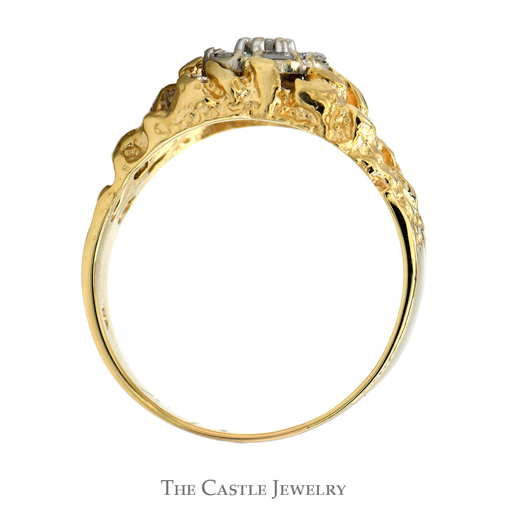 Round 7 Diamond Cluster Ring with Open Nugget Designed Sides in 14k Yellow Gold