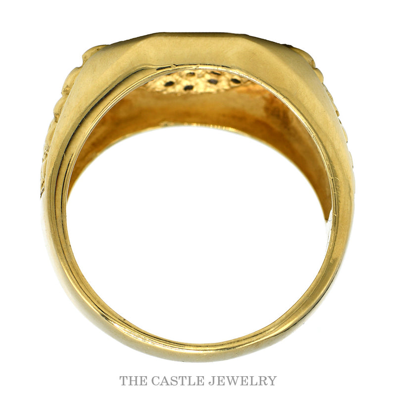 Front-facing view of the 10k yellow gold men's diamond cluster ring