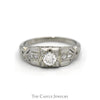 Antique Style Round Diamond Ring with Diamond Accents in 18k White Gold - Thumbnail 1