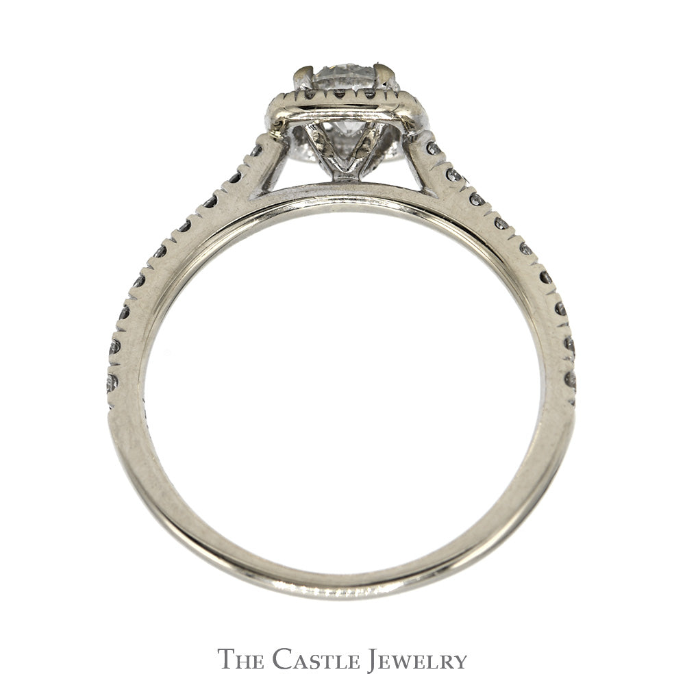 Round Diamond Engagement Ring with Diamond Halo and Diamond Accented Sides in 14k White Gold