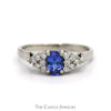 Oval Cut Tanzanite Ring with Diamond Cluster Accented Sides in 14k White Gold - Thumbnail 1