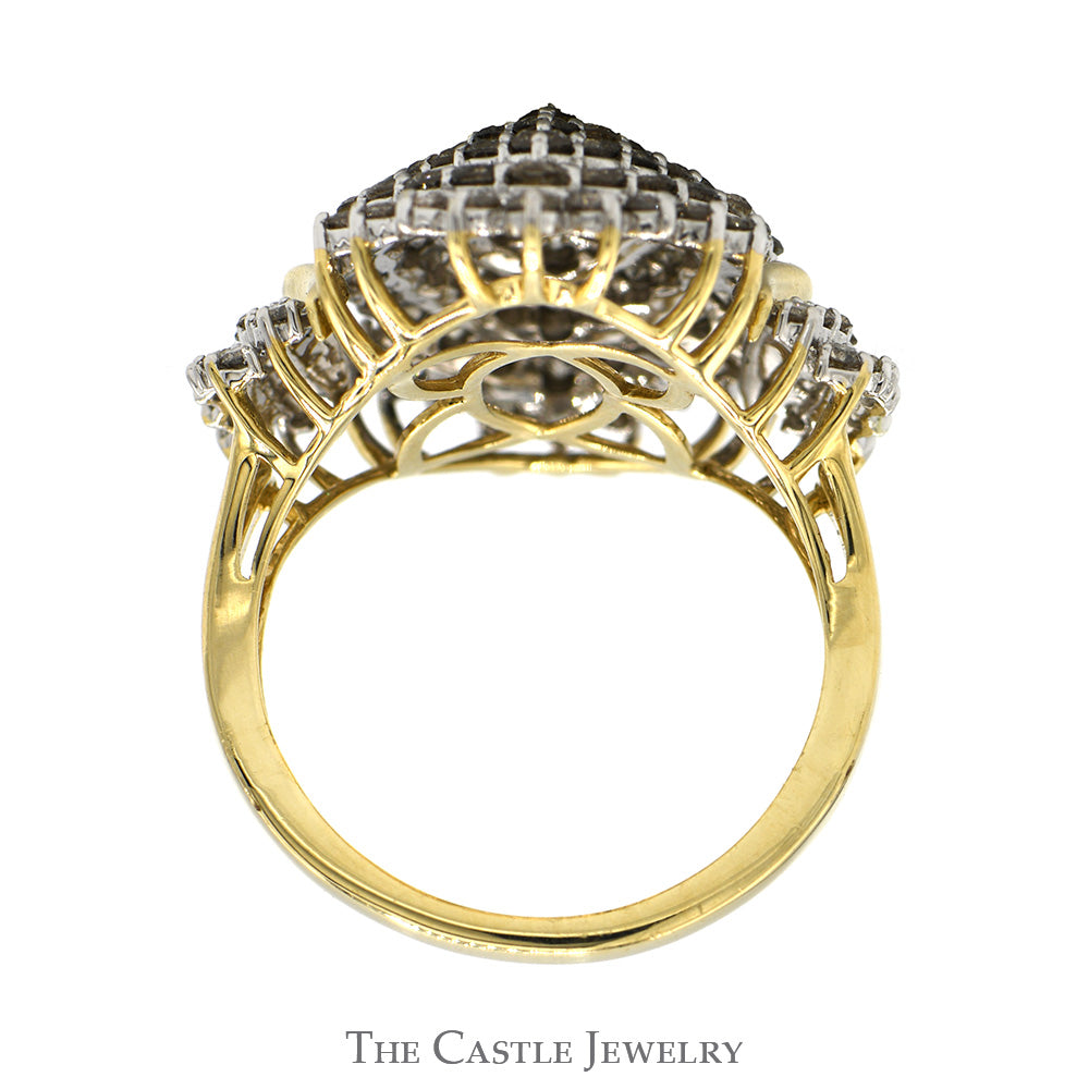 2cttw Marquise Shaped Diamond Cluster Ring in 10k Yellow Gold Split Shank Setting