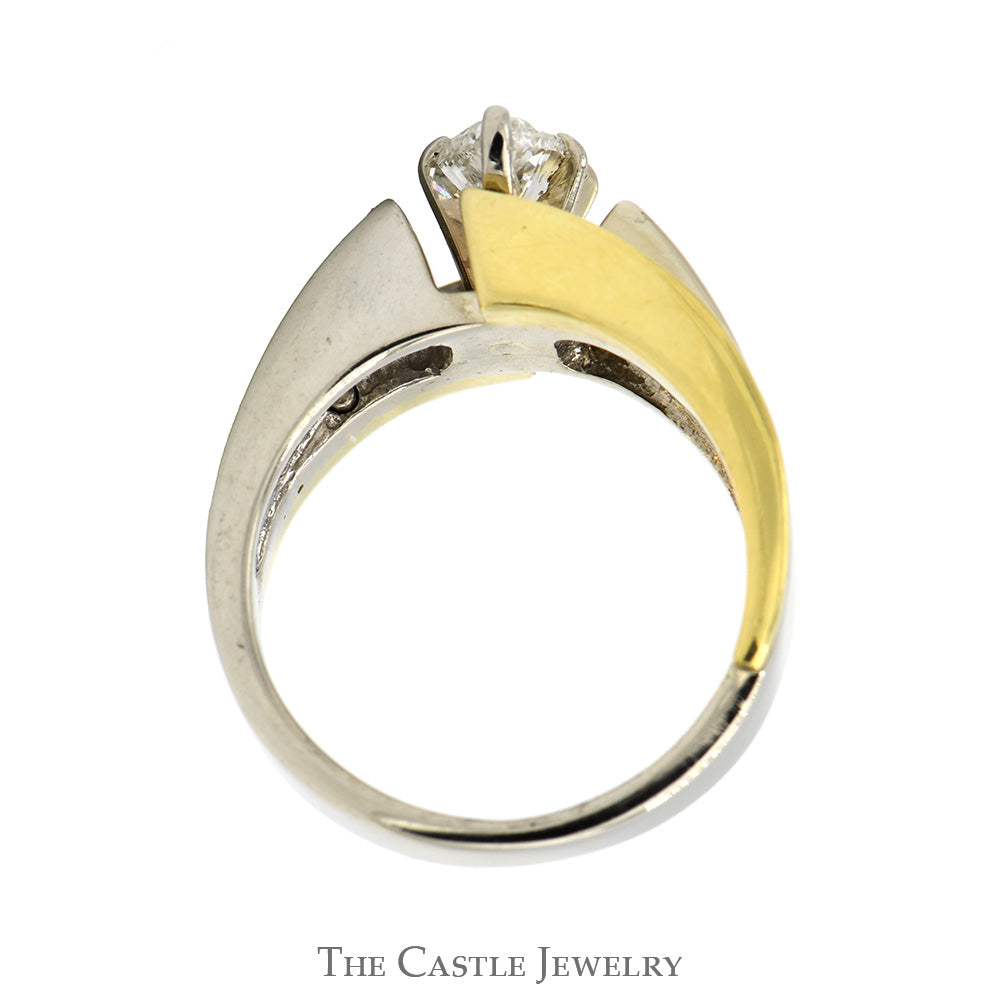 Marquise Cut Diamond Engagement Ring with Princess Cut Diamond Accents in Two Tone 18k White & Yellow Gold