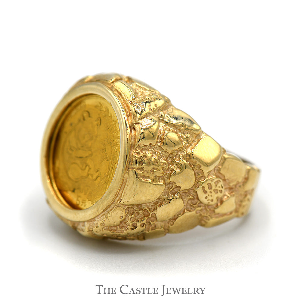 5 Yuan 1994 Panda Coin Ring in Nugget Style 10k Yellow Gold Mounting