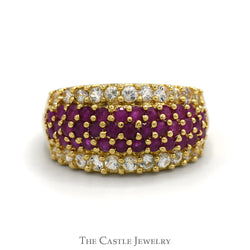 Ruby and White Sapphire Cluster Dome Ring in 14k Yellow Gold