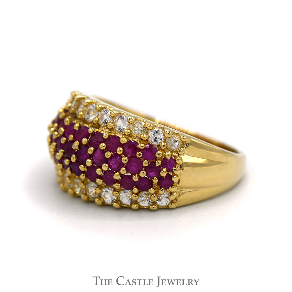 Ruby and White Sapphire Cluster Dome Ring in 14k Yellow Gold