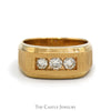 Men's Three Round Diamond Ring with Brushed Texture in 14k Yellow Gold - Thumbnail 1