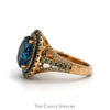 Oval Cut Blue Topaz Le Vian Designer Ring with Chocolate & White Diamond Halo in 14k Rose Gold - Thumbnail 3