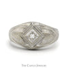 Diamond Accented Men's Dome Ring in 10k White Gold - Thumbnail 1