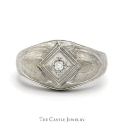 Diamond Accented Men's Dome Ring in 10k White Gold