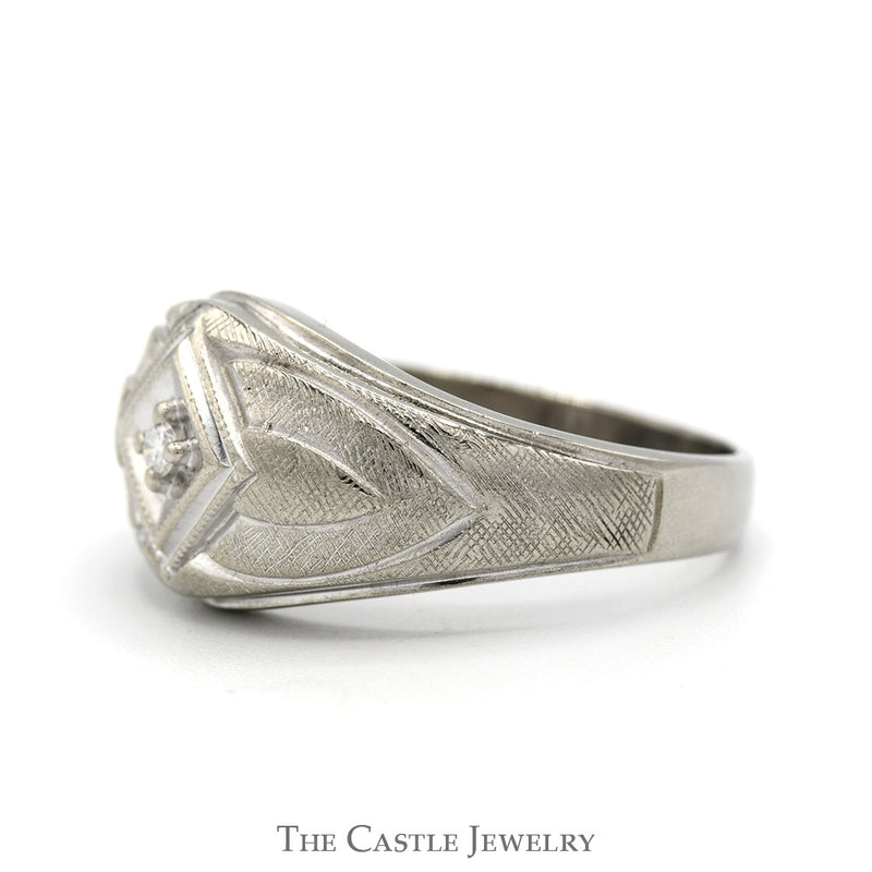 Diamond Accented Men's Dome Ring in 10k White Gold