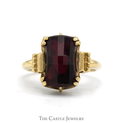 Fancy Rectangular Cut Garnet Ring with Beaded Detail in 10k Yellow Gold