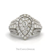 2cttw Pear Shaped Diamond Cluster Ring with Diamond Halo and Accented Sides in 10k White Gold - Thumbnail 1