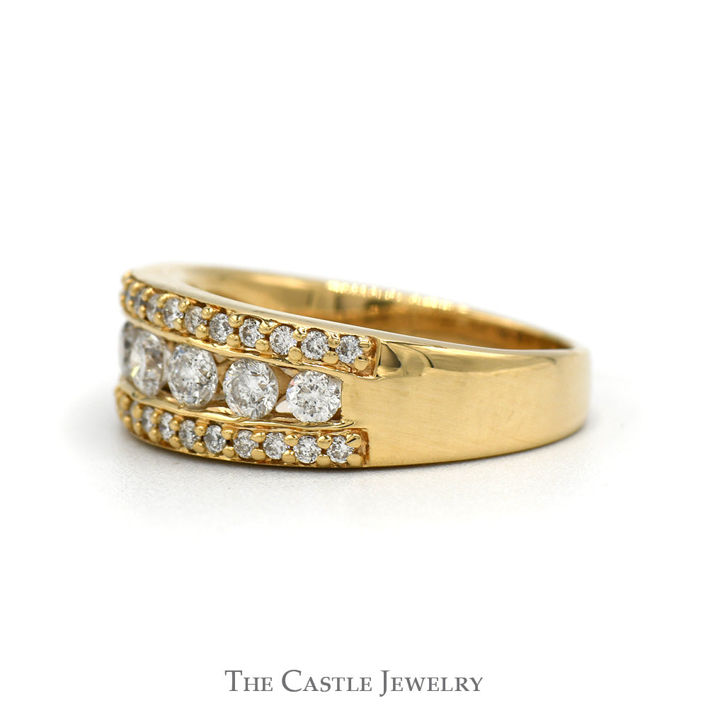 1cttw 3 Row Round Diamond Anniversary Band in 14k Yellow Gold