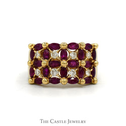 Marquise Ruby & Round Diamond Cluster Band in 14k Yellow Gold