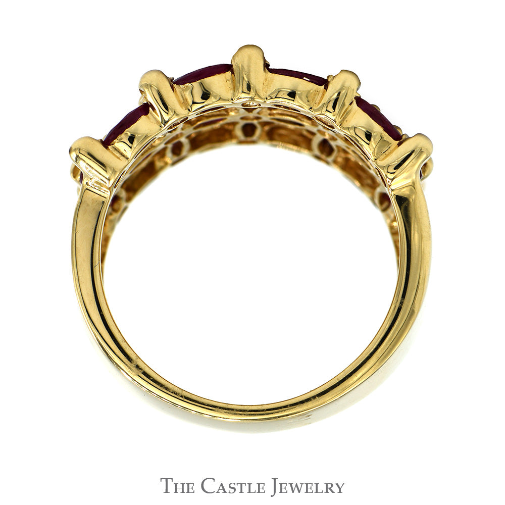 Marquise Ruby & Round Diamond Cluster Band in 14k Yellow Gold