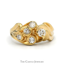 5 Round Diamond Freeform Cluster Ring in 14k Yellow Gold