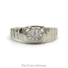 Oval Shaped 1/4cttw Diamond Cluster Men's Ring with Ridged Sides in 10k White Gold - Thumbnail 1