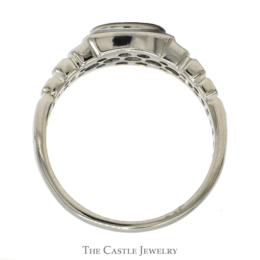 Oval Shaped 1/4cttw Diamond Cluster Men's Ring with Ridged Sides in 10k White Gold