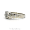 Oval Shaped 1/4cttw Diamond Cluster Men's Ring with Ridged Sides in 10k White Gold - Thumbnail 3