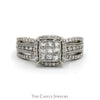 Invisiset Princess Cut Diamond Cluster Ring with Diamond Halo and Accented Split Sides in 10k White Gold - Thumbnail 1