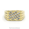 Diagonally Channel Set Diamond Cluster Ring with Ridged Sides in 10k Yellow Gold - Thumbnail 1