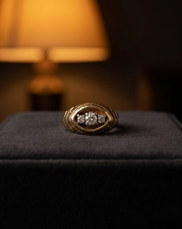 .65cttw Three Stone Diamond Ring with Carved Dome Mount in 10k Yellow Gold