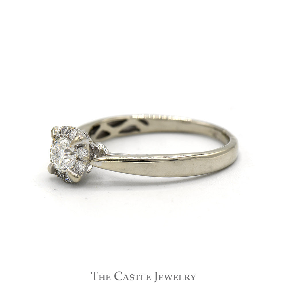 1/2cttw Round Diamond Engagement Ring with Diamond Halo in 10k White Gold