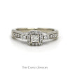 1/2cttw Princess Cut Diamond Engagement Ring with Diamond Halo and Accented Sides in 14k White Gold - Thumbnail 1