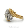 Diamond Waterfall Cluster Ring in 14k Yellow Gold Ridged Mounting - Thumbnail 3