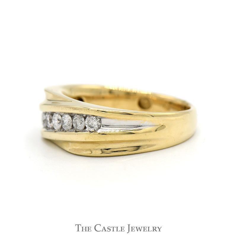 1/2cttw 7 Round Diagonally Set Diamond Band in 14k Yellow Gold
