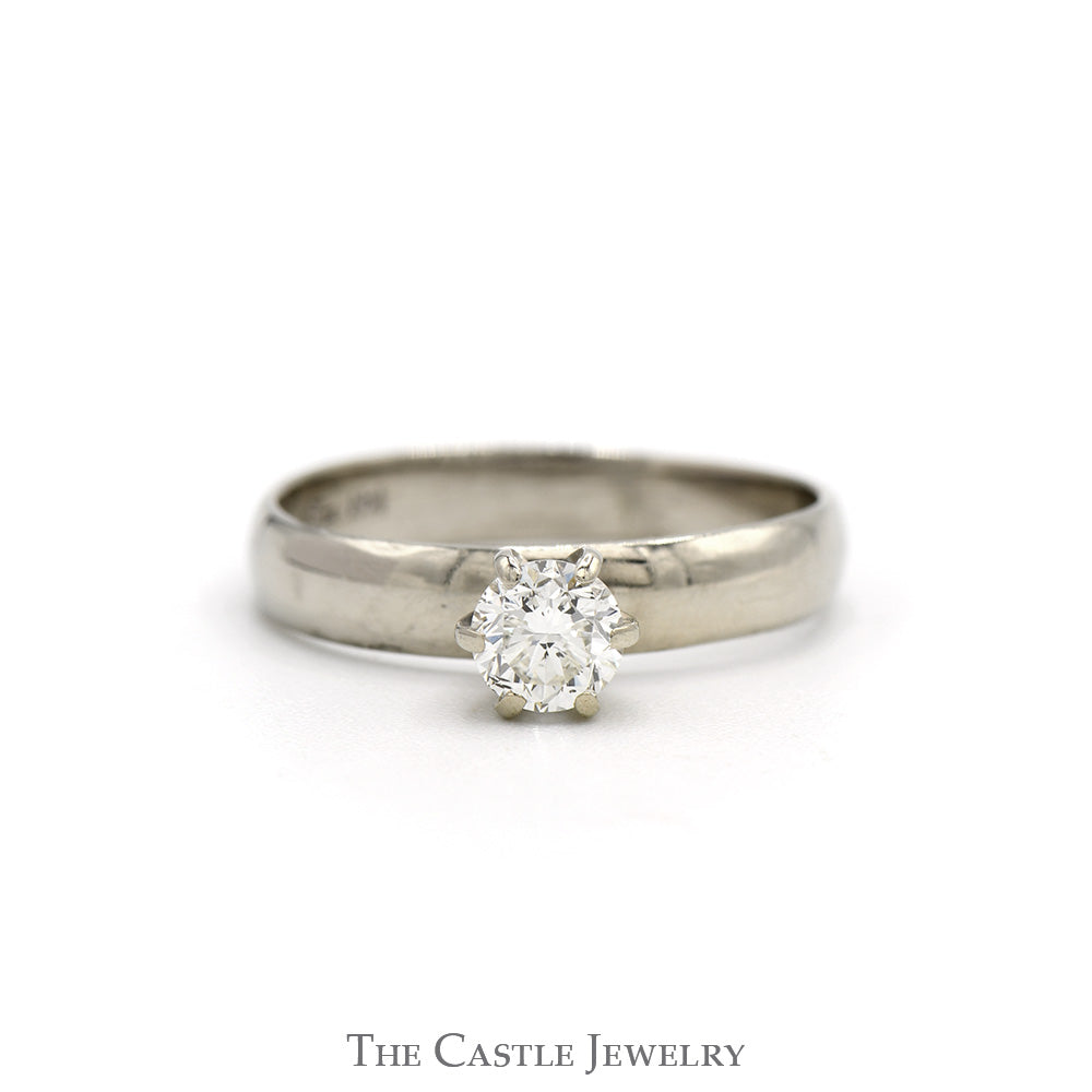 1/2ct Diamond Solitaire Engagement Ring with 3.75mm Wide Polished Band in 14k White Gold