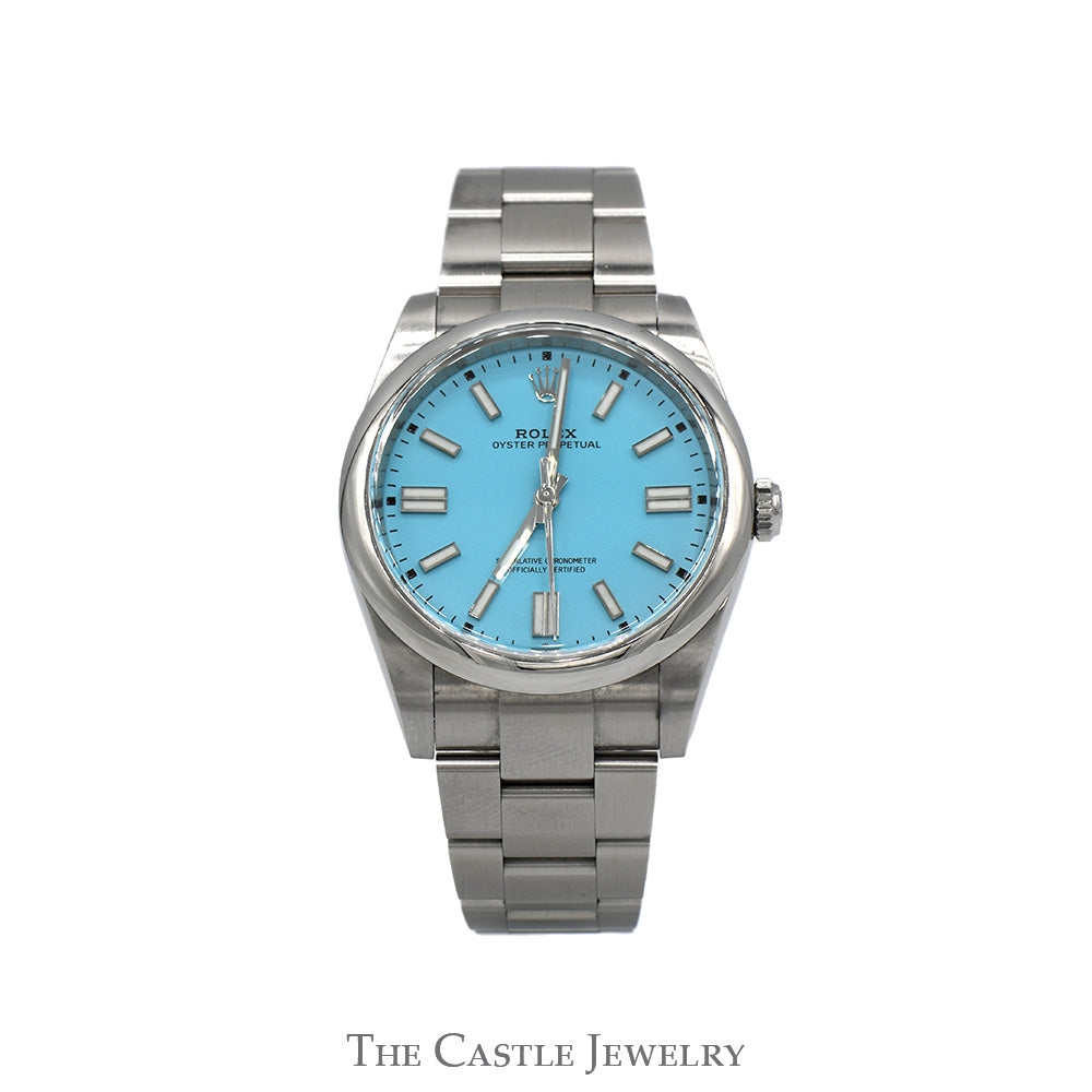 Rolex Oyster Perpetual 124300 41mm Watch with Turquoise Blue Dial in Stainless Steel Oyster Bracelet
