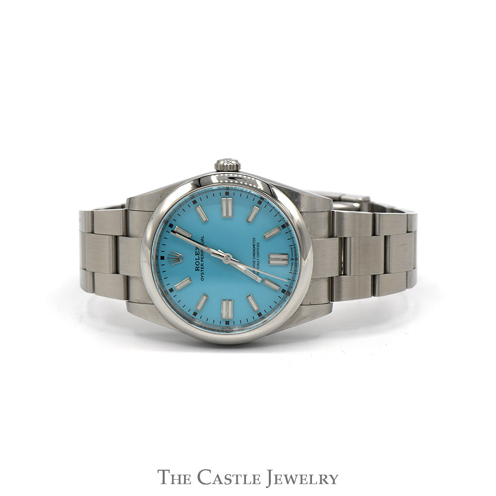 Rolex Oyster Perpetual 124300 41mm Watch with Turquoise Blue Dial in Stainless Steel Oyster Bracelet