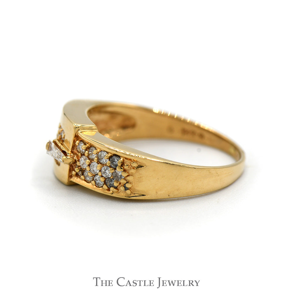 1/3cttw Diamond Cluster Buckle Ring in 14k Yellow Gold