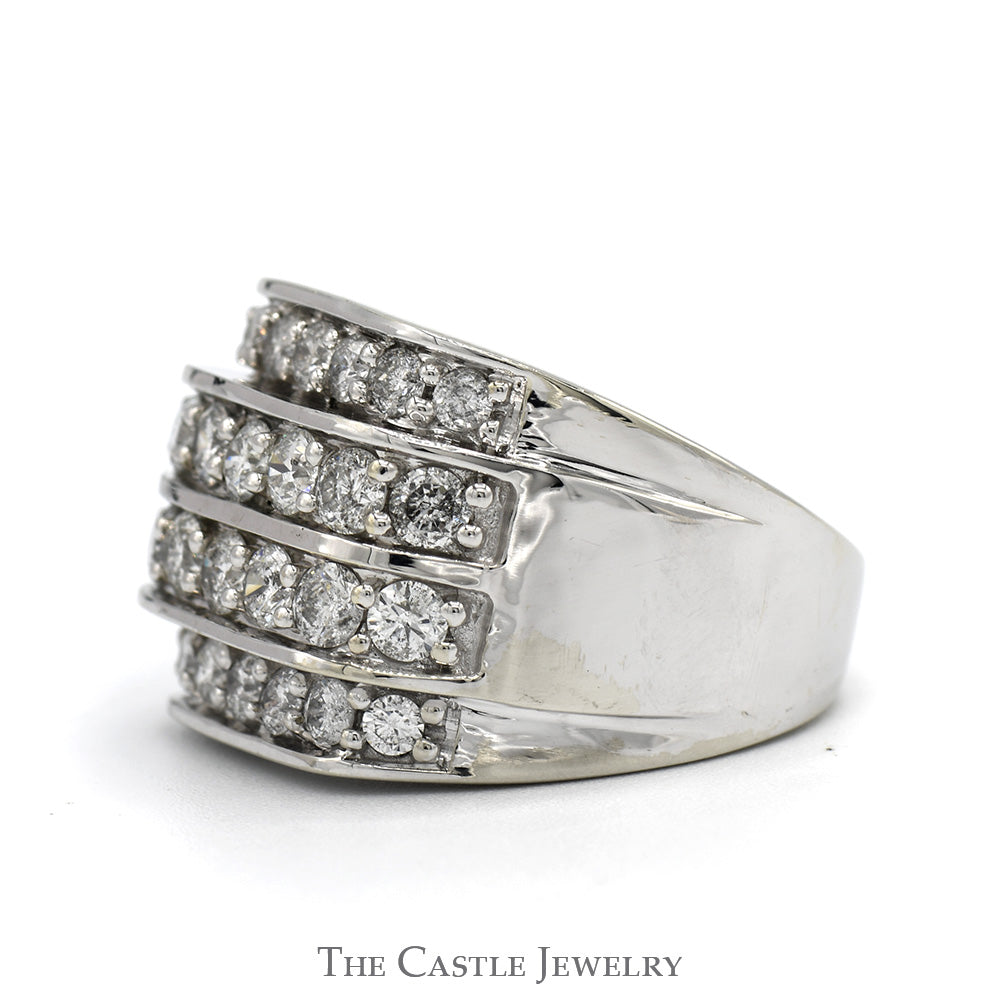2.75cttw 4 Row Diamond Cluster Men's Ring in 10k White Gold