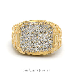 1/2cttw Diamond Cluster Ring with Nugget Sides in 14k Yellow Gold